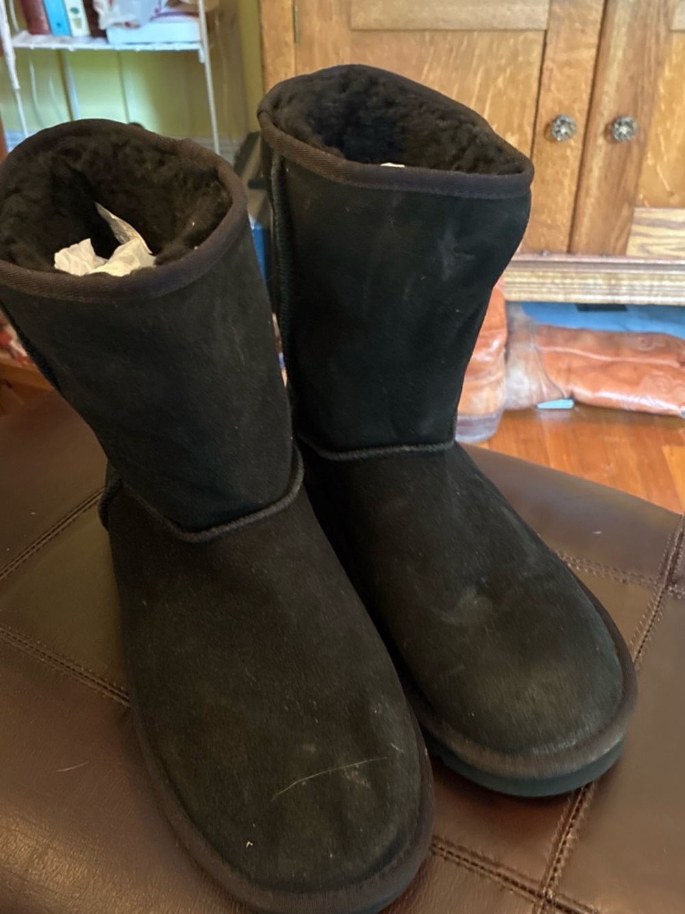 UGG Black Suede Mid-Calf Fleece-Lined Boots